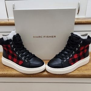 Marc Fisher Red and Black Buffalo Plaid High Top Sneakers